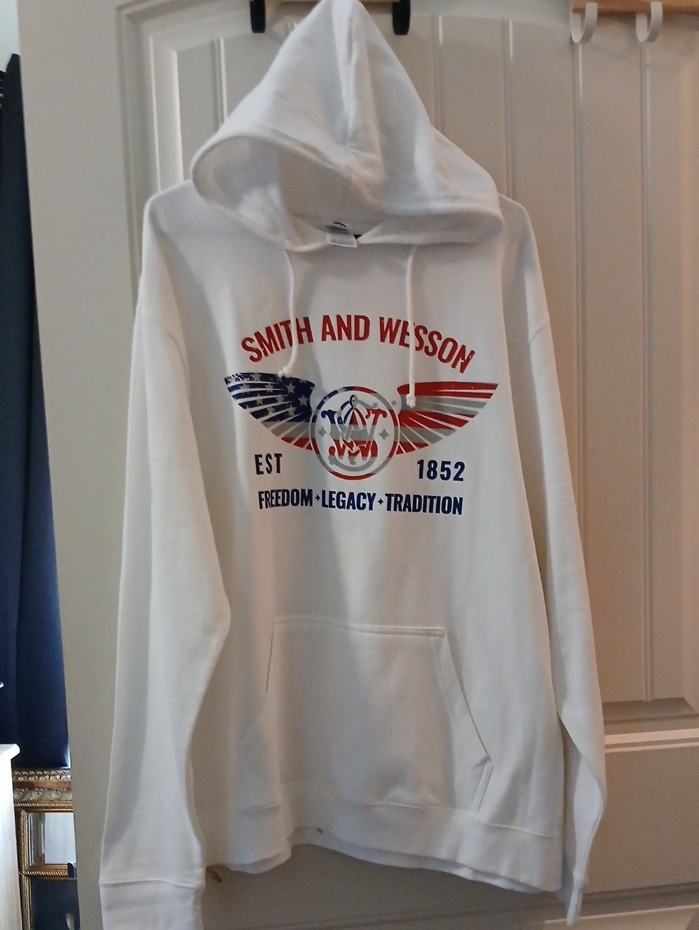 Smith and Wesson Men's White Zip-Up Hoodie with Patriotic Wing Graphic